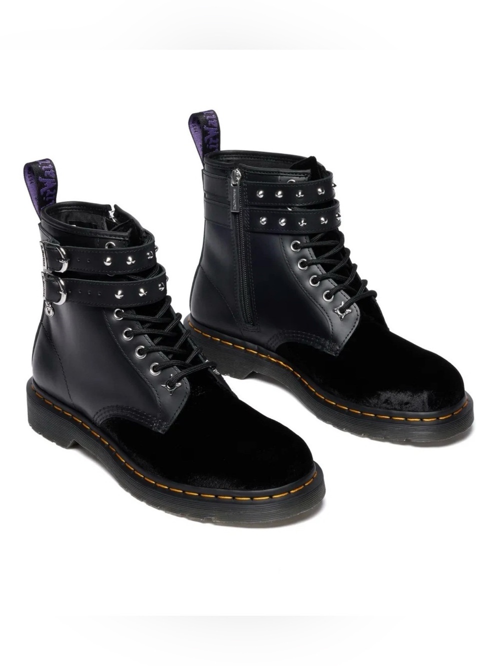 Dr. Martens x Wednesday 1460 Lace Up 8 Eyelet Boots Black Smooth Velvet WMNS 8